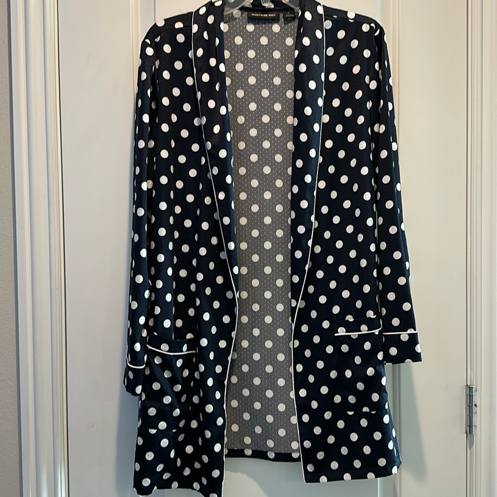 Something Navy - Navy and White Polka Dot Open Front Sleep Blazer